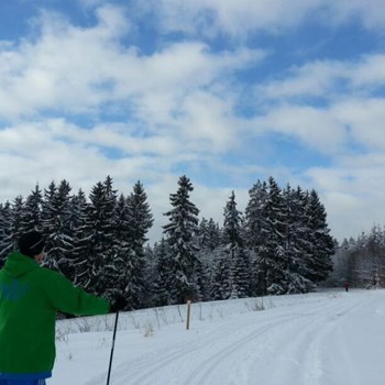 Start: Ende des Fichteraweges beim Skilift, Verbindungsloipe zw. Fichtera Loipe u. Panorama-Skiwanderweg, Länge: 1,6 km, 42 Hm, leicht, Technik: klassisch. Zurück via Fichteraloipe.